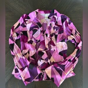 Dressbarn Y2K Pink and Purple Geometric Abstract Print Blouse